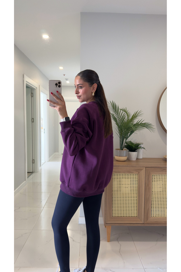 Valeria Purple Oversize Basic Sweatshirt - 3