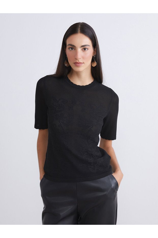 Özmarka New Season Crew Neck Embroidered Women's Knitwear Sweater