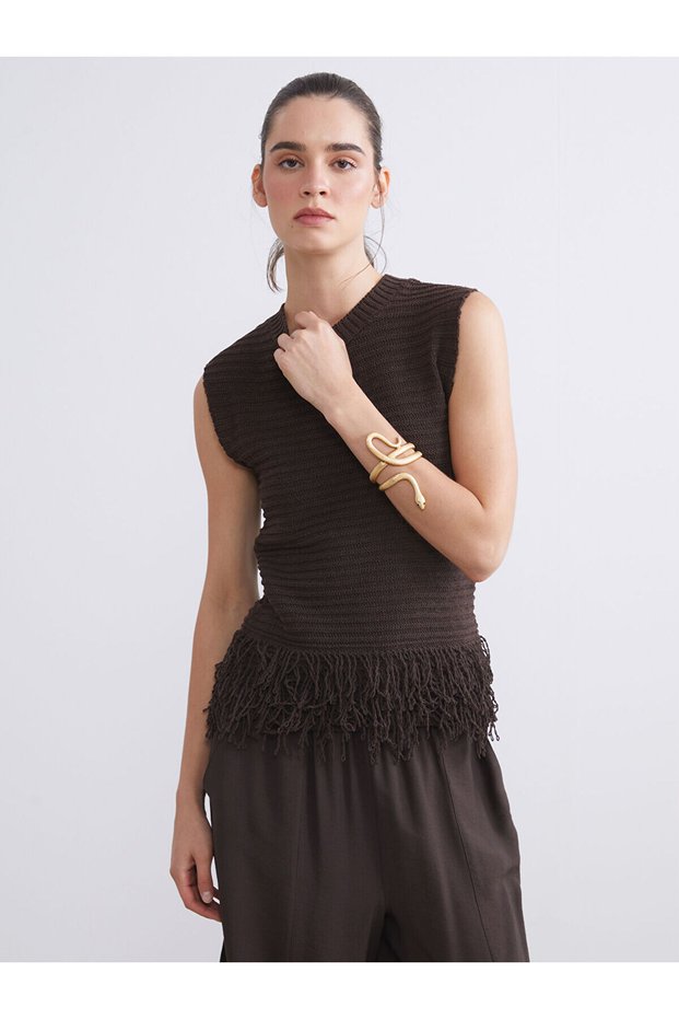 Alita City Lcw Vision Brown Knitwear Plain Women's Sweater with a Difference