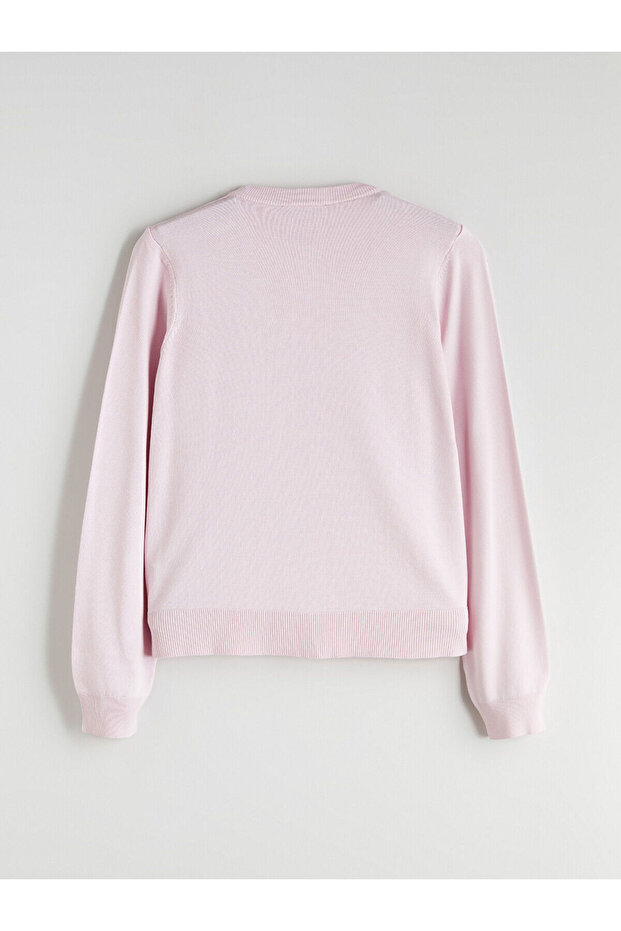 Pembe Bisiklet Yaka Kadın Triko Hırka - 6