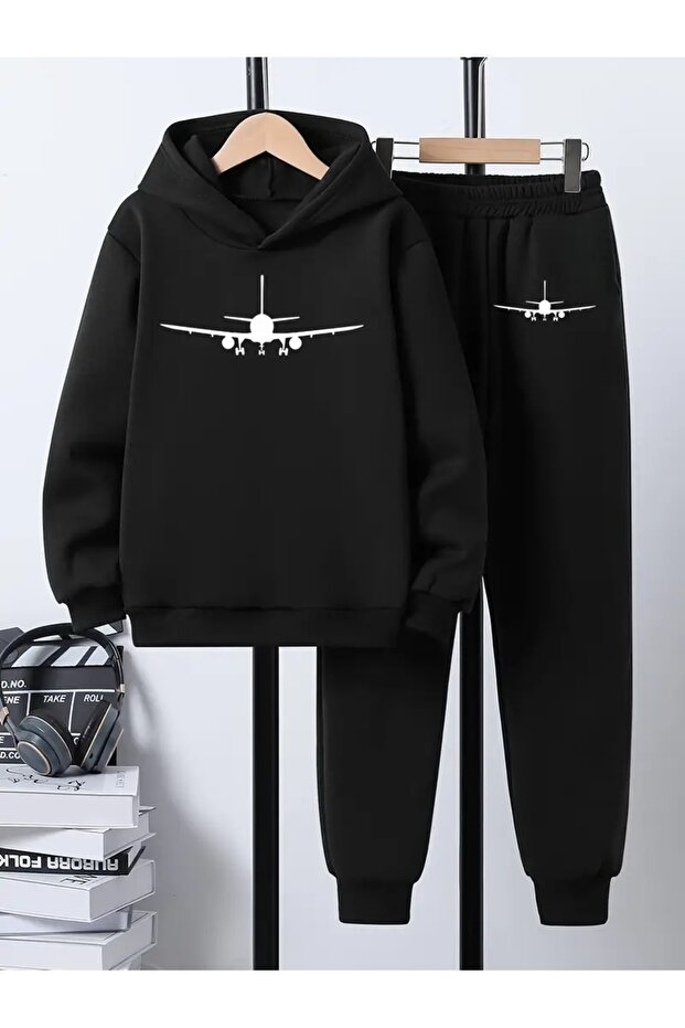 Children's Printed Hooded Sweatshirt and Sweatpants Set 3 Thread Raster for Autumn/Winter