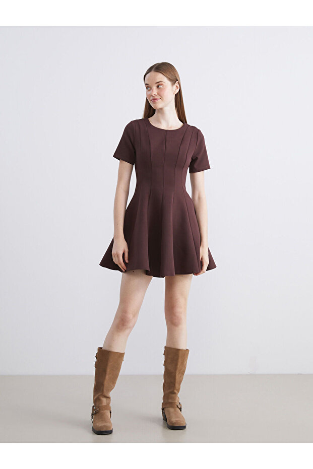 Peak Yeni Sezon Bisiklet Yaka Peplum Mini Elbise - 3