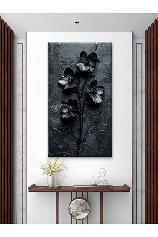 SİYAH ÇİÇEK BASKI KANVAS TABLO - 3