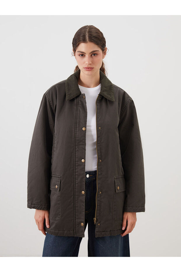 Lcw Modest Khaki Velvet Collar Women's Jacket