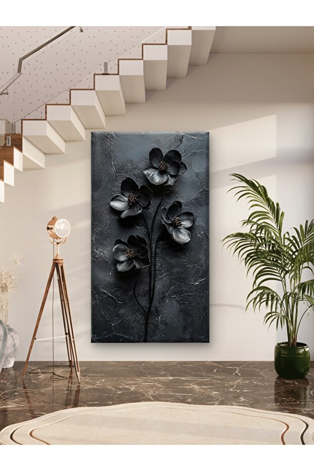SİYAH ÇİÇEK BASKI KANVAS TABLO - 5