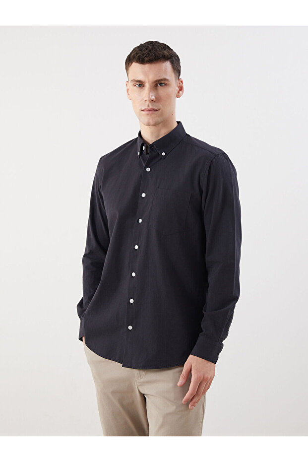 Чоловіча сорочка з попліну LCWAIKIKI Classic Regular Fit з довгим рукавом - 1