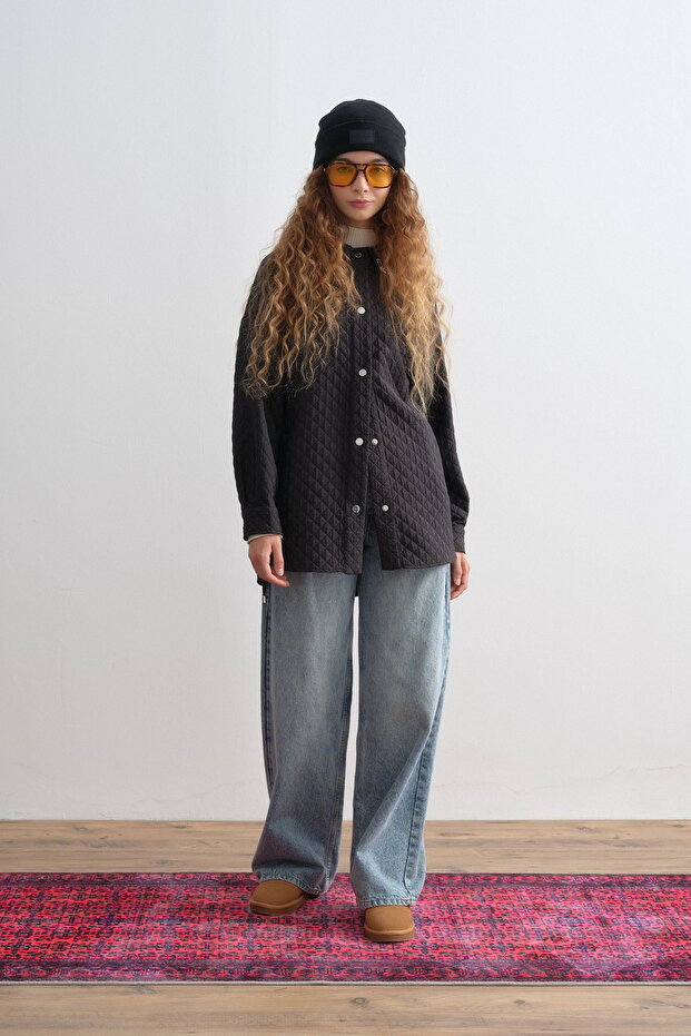 İnce Kapitone Ceket Siyah - 1