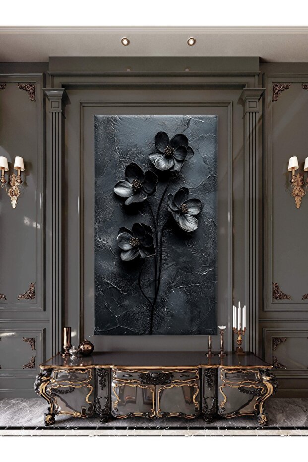 SİYAH ÇİÇEK BASKI KANVAS TABLO - 1