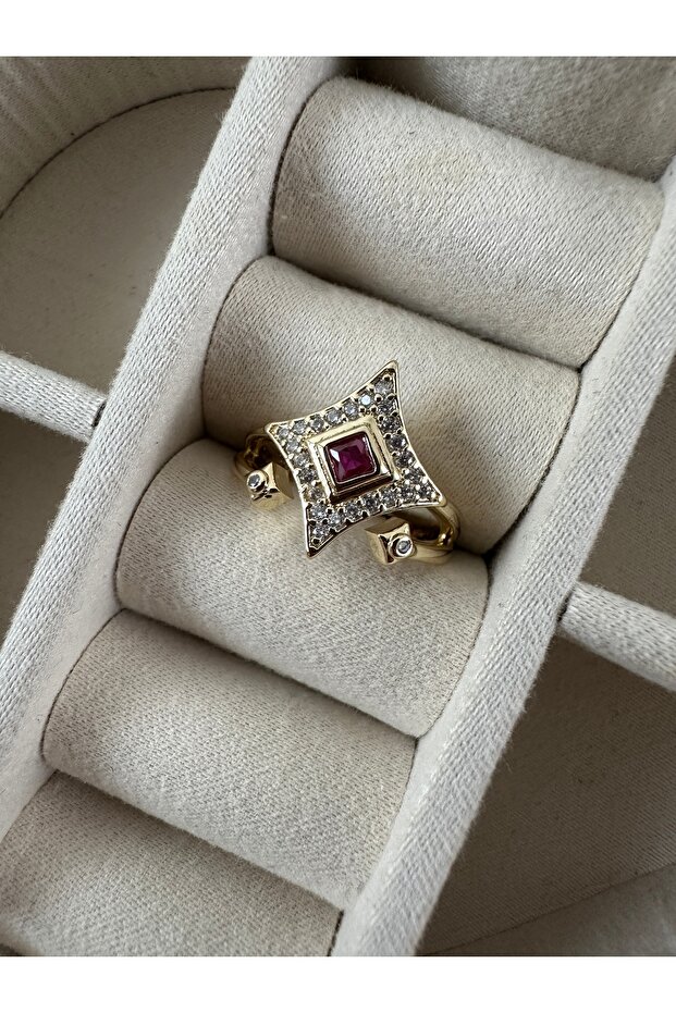 خاتم فوشيا مرصع بالأحجار اللامعة - 1