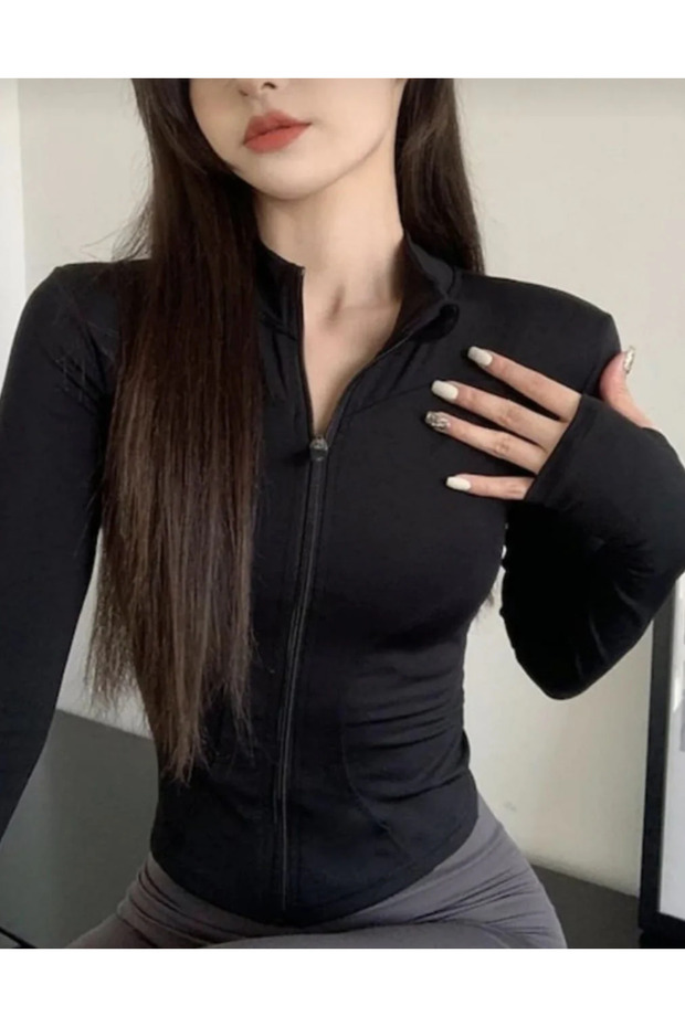 Rover Basic Slim Fit Fermuarlı Bluz - 1