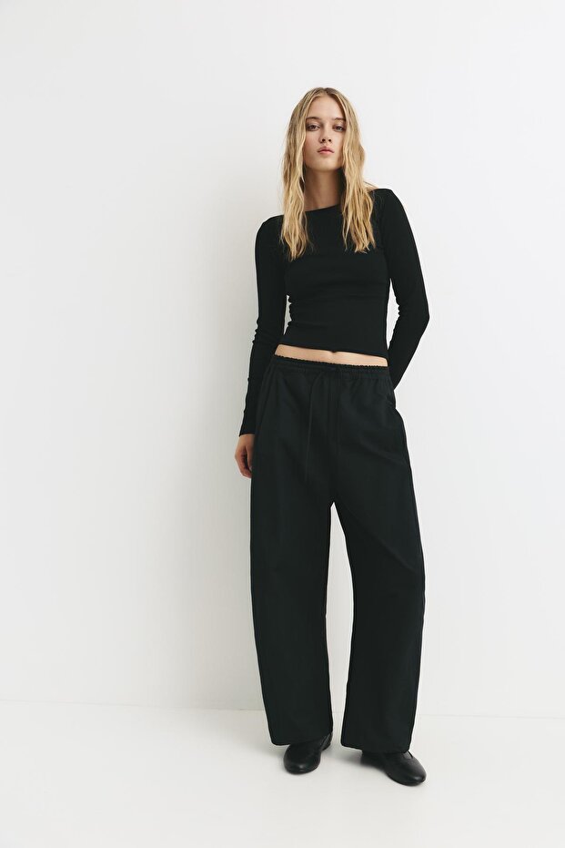 Uzun kollu geniş yaka tişört - 3