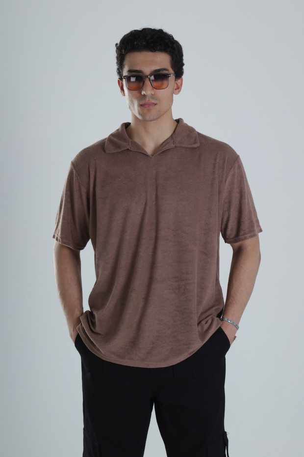 Men's Brown T-Shirt Woven Fabric Coc1157