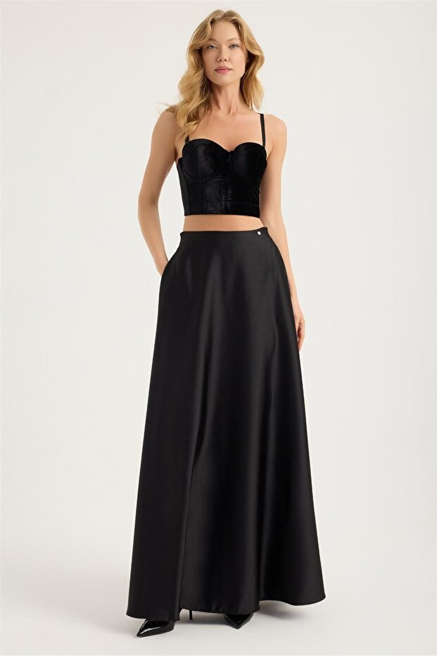Long Satin Skirt with 2 Pockets