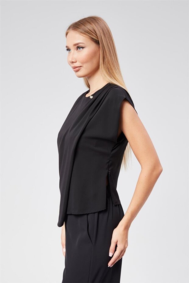 Bluză cu umăr pliat - 3