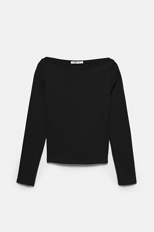 Uzun kollu geniş yaka tişört - 6