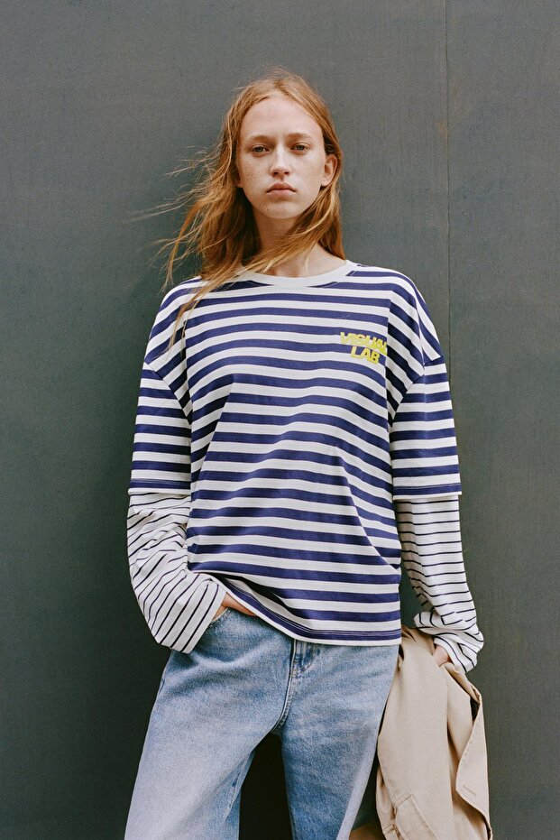 Çift kollu çizgili tişört - 1