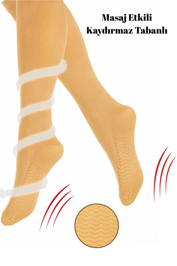 80 Denier Skin Color Non-Slip Massage Effect 3-Piece Women's Knee High Socks