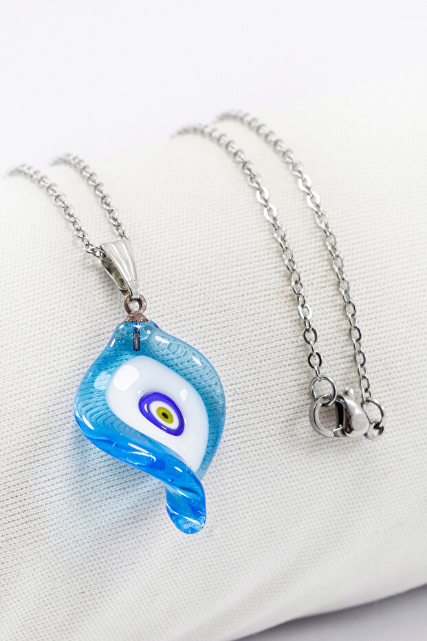 Modern Design Curved Murano Evil Eye Stainless Steel Chain Bijouterie Necklace, Gift Necklace