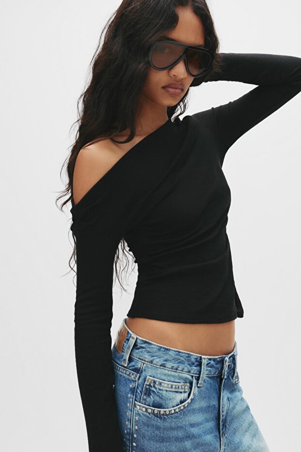 Asimetrik uzun kollu top - 2