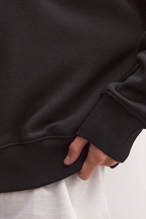 Kadın Basic Oversize Kışlık Siyah Sweatshirt - 6