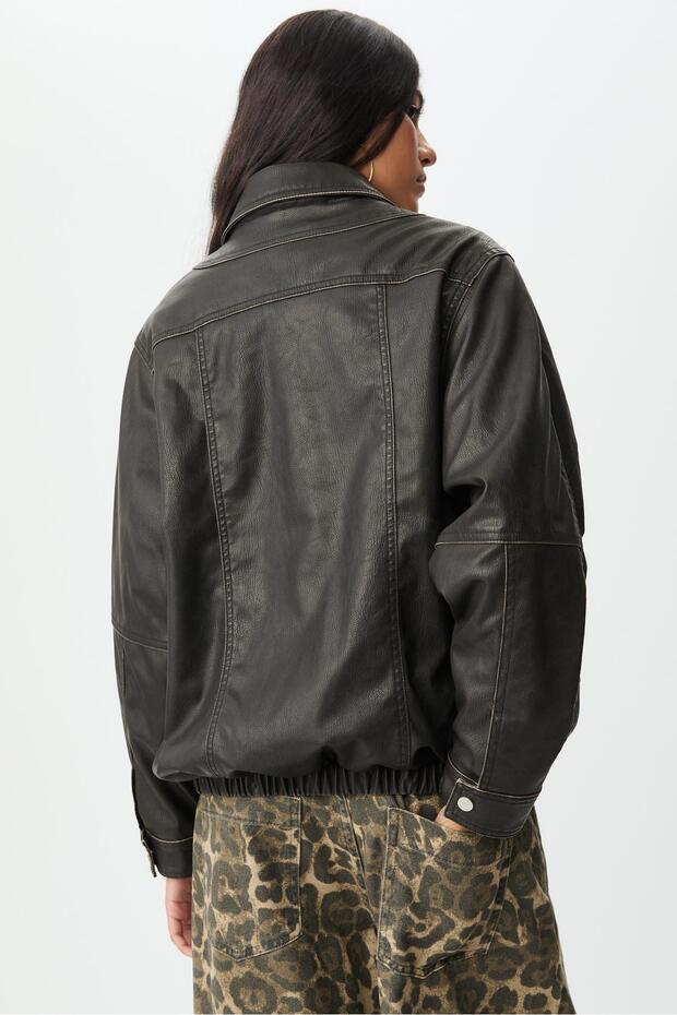 Kapitone suni deri ceket - 5