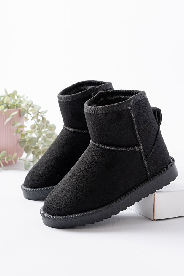 Black Suede Fur Lined Orthopedic Non-Slip Sole Children's Winter Boots