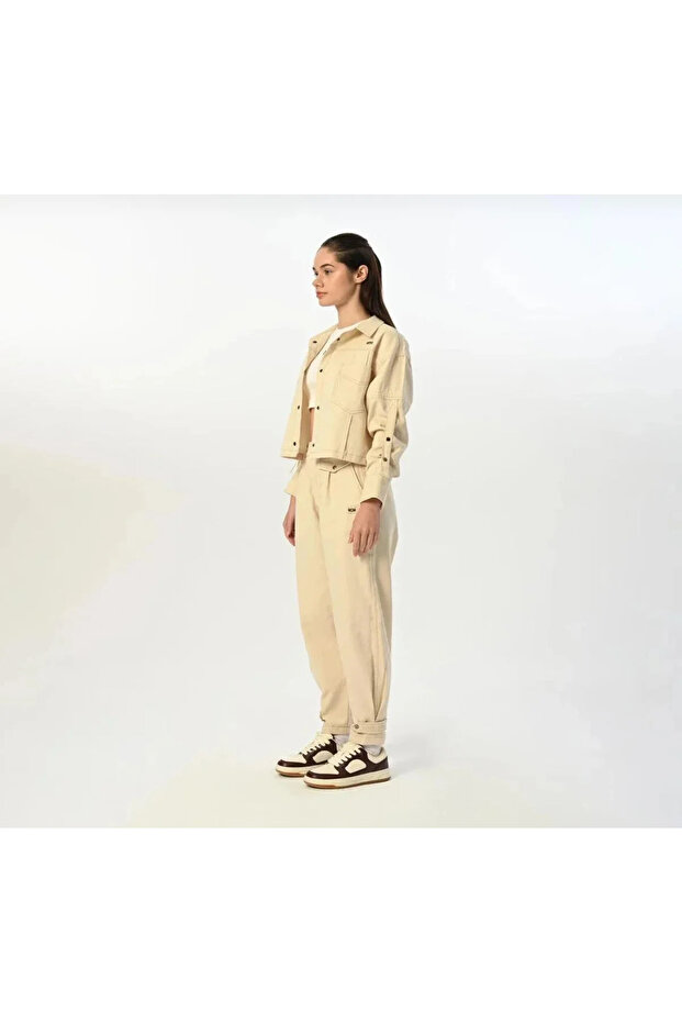 Gabardine Young Girl Jacket-Pants Set - Stone Color