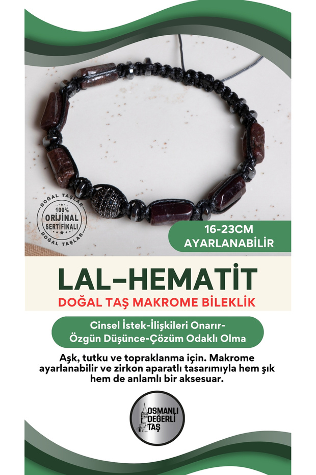 Certified Lal-Hematite Natural Stone Macrame Adjustable Bracelet with Zircon Apparatus