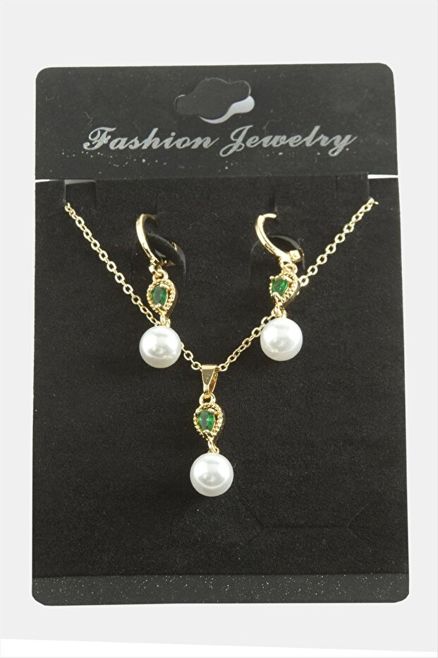 Drop Pearl Zircon Stone Set Necklace