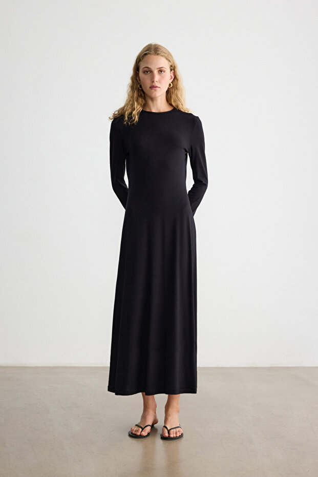 SİYAH VİSKON ASTAR ELBİSE - 3