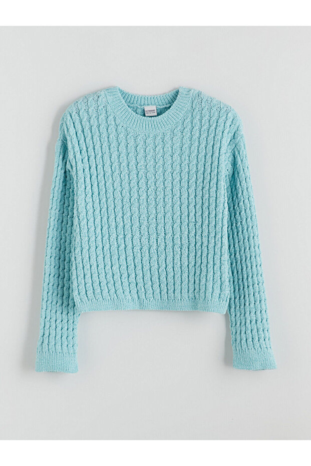Turquoise Crew Neck Girl's Sweater