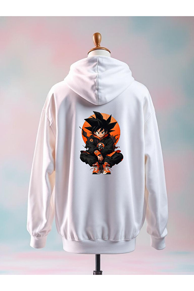 Printed Cotton 3 Thread Oversized White Sweatshirt