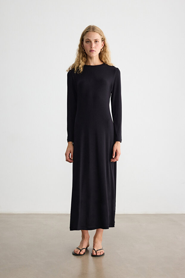 SİYAH VİSKON ASTAR ELBİSE - 2