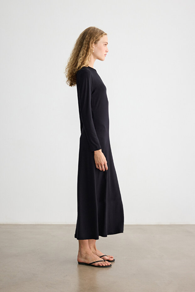 SİYAH VİSKON ASTAR ELBİSE - 5