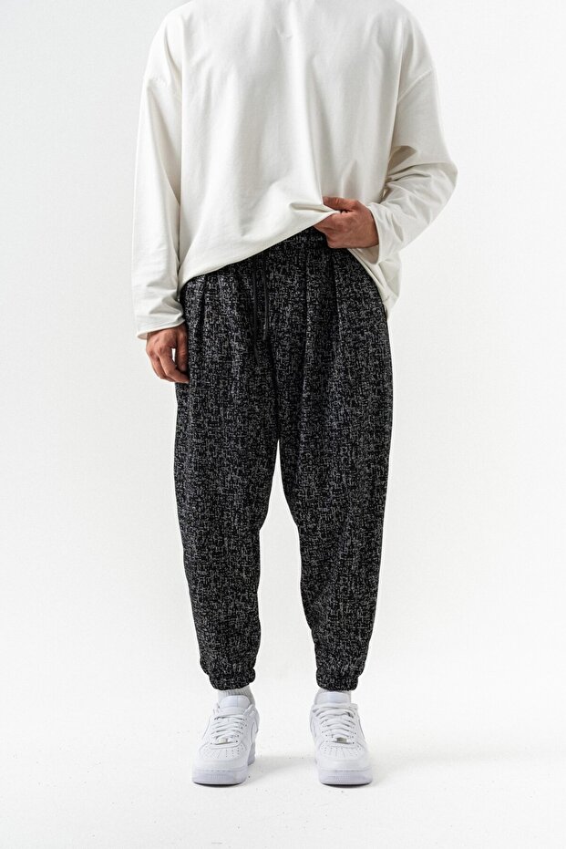 Glitch Bel ve Paça Lastikli Pileli Şalvar - 2