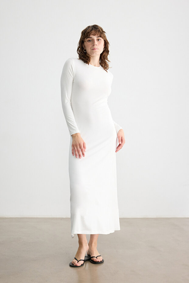 EKRU VİSKON ASTAR ELBİSE - 4