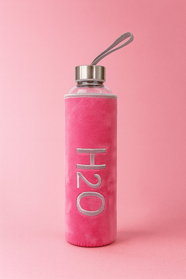 Glass Flask with Plush Cover 600 ml Pink