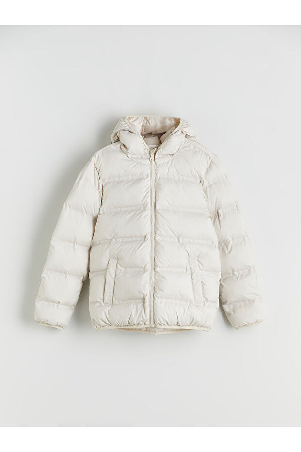 Beige Hooded Boy's Puffer Jacket
