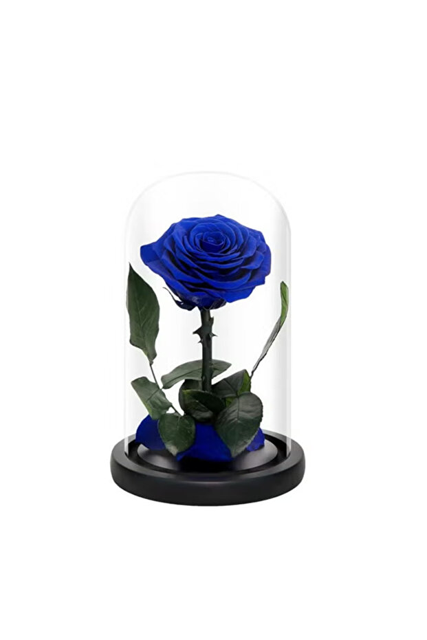 Timeless Blue Rose in Glass Dome – Preserved Single Rose for Lasting Love and Elegance