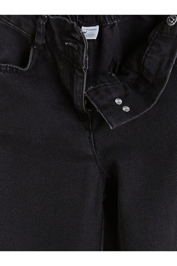 Siyah Beli Ayarlanabilir Lastikli Kız Çocuk Jean Pantolon - 2