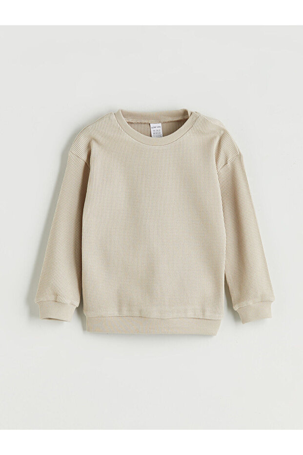 Beige Crew Neck Basic Baby Boy Sweatshirt
