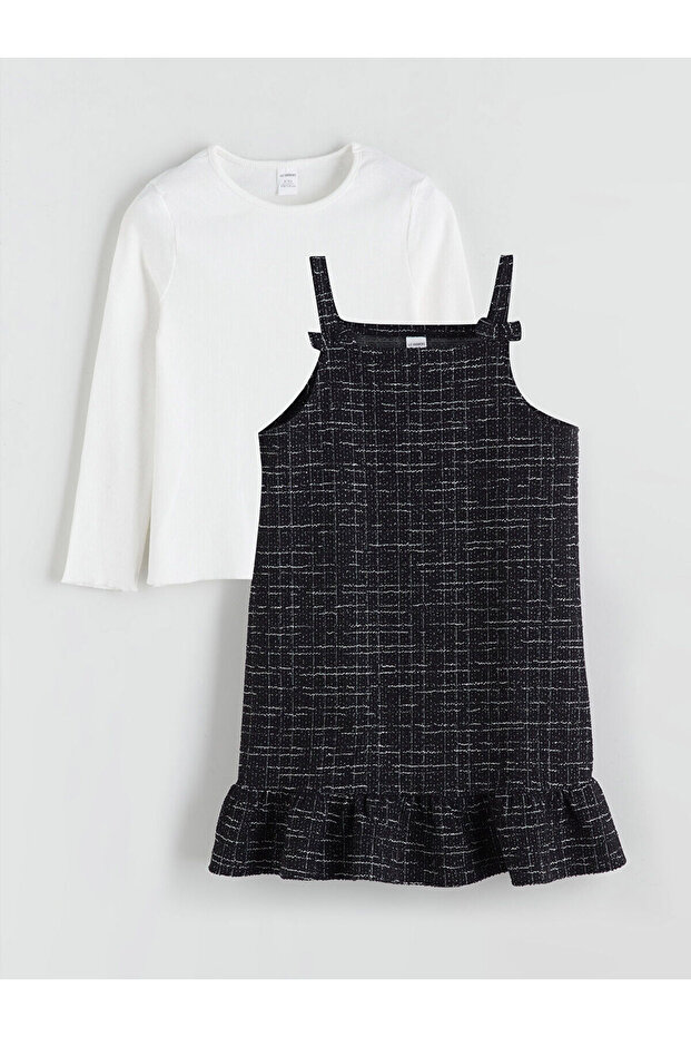 Kare Yaka Kız Çocuk Elbise ve Tişört - 1