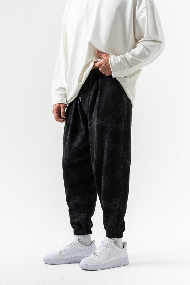 Kasumi Bel ve Paça Lastikli Pileli Şalvar - 1