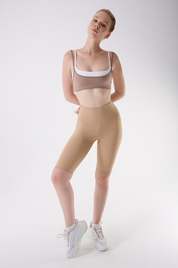 705 Beige Color Extra Soft Textured, Normal Waist Leggings with Lifting and Flexible Effects