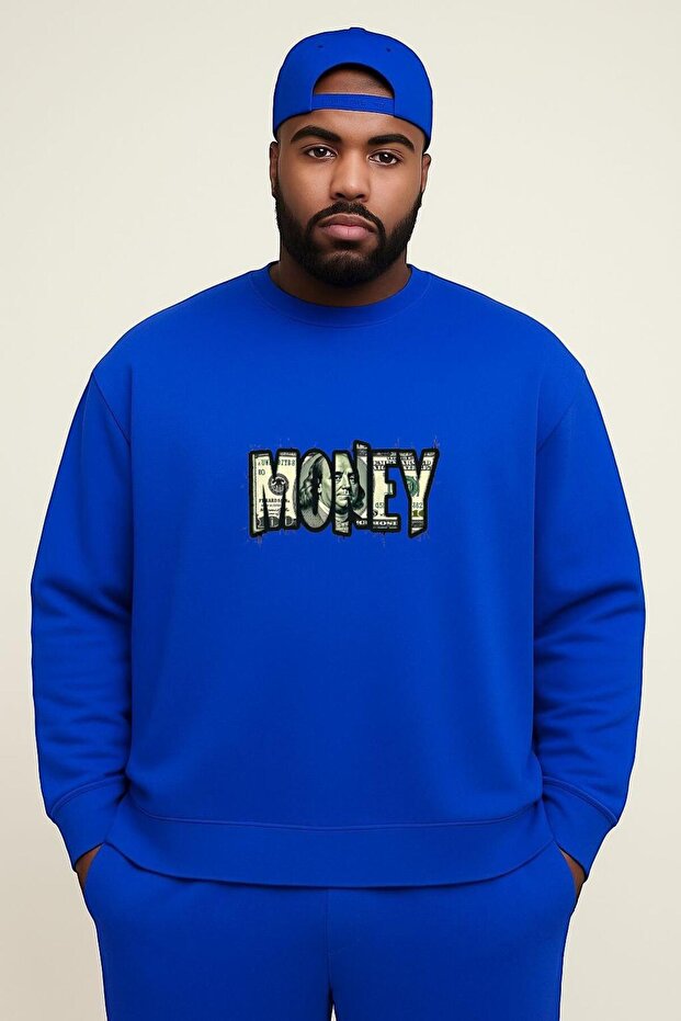 3 Yarn Combed Cotton Money Printed Large Size Unisex Sweatshirt