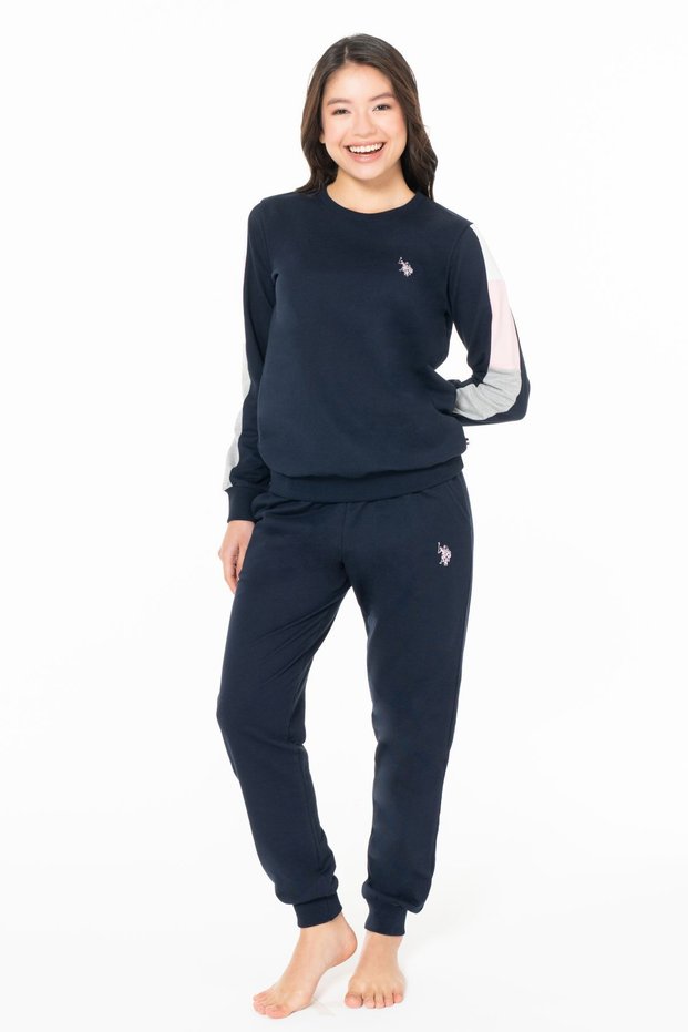 U.S. Polo Assn. 20115 Women's Long Sleeve Crew Neck Cuffed Casual Home Wear-Navy Blue