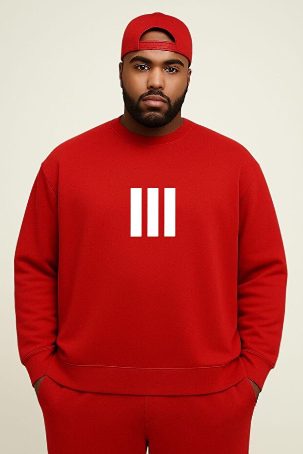 3-Ply Combed Cotton 3-Stripe Printed Large Size Unisex Sweatshirt