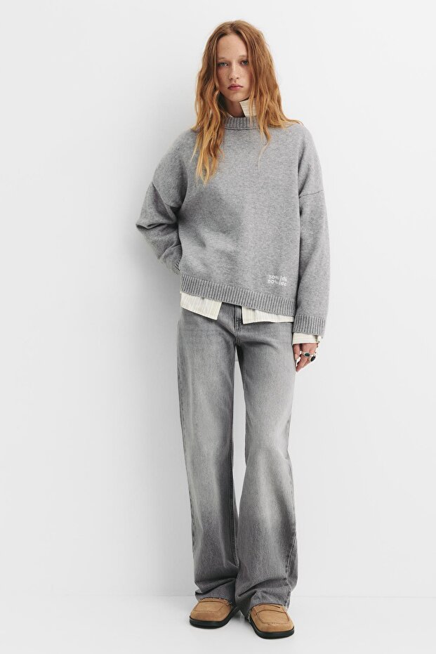 Yazı detaylı oversize kazak - 3