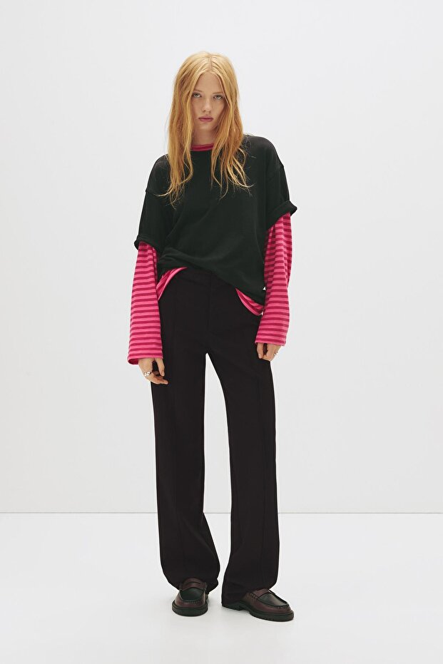 Nervürlü kumaş pantolon - 1