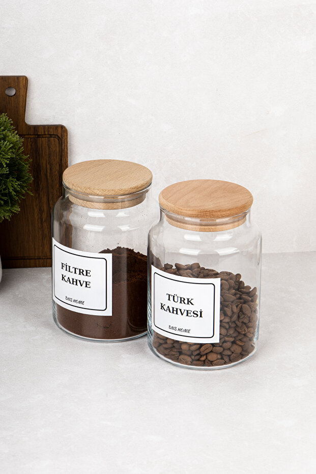 2'li Kahve Seti Filtre Kahve & Türk Kahvesi Saklama Kavanozu Etiketli Saklama Kabı 800 ml - 5
